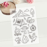 GLOBLELAND Camping Adventure Barbecue Clear Stamps Silicone Stamp Transparent Stamp for Card Making Decoration and DIY Scrapbooking
