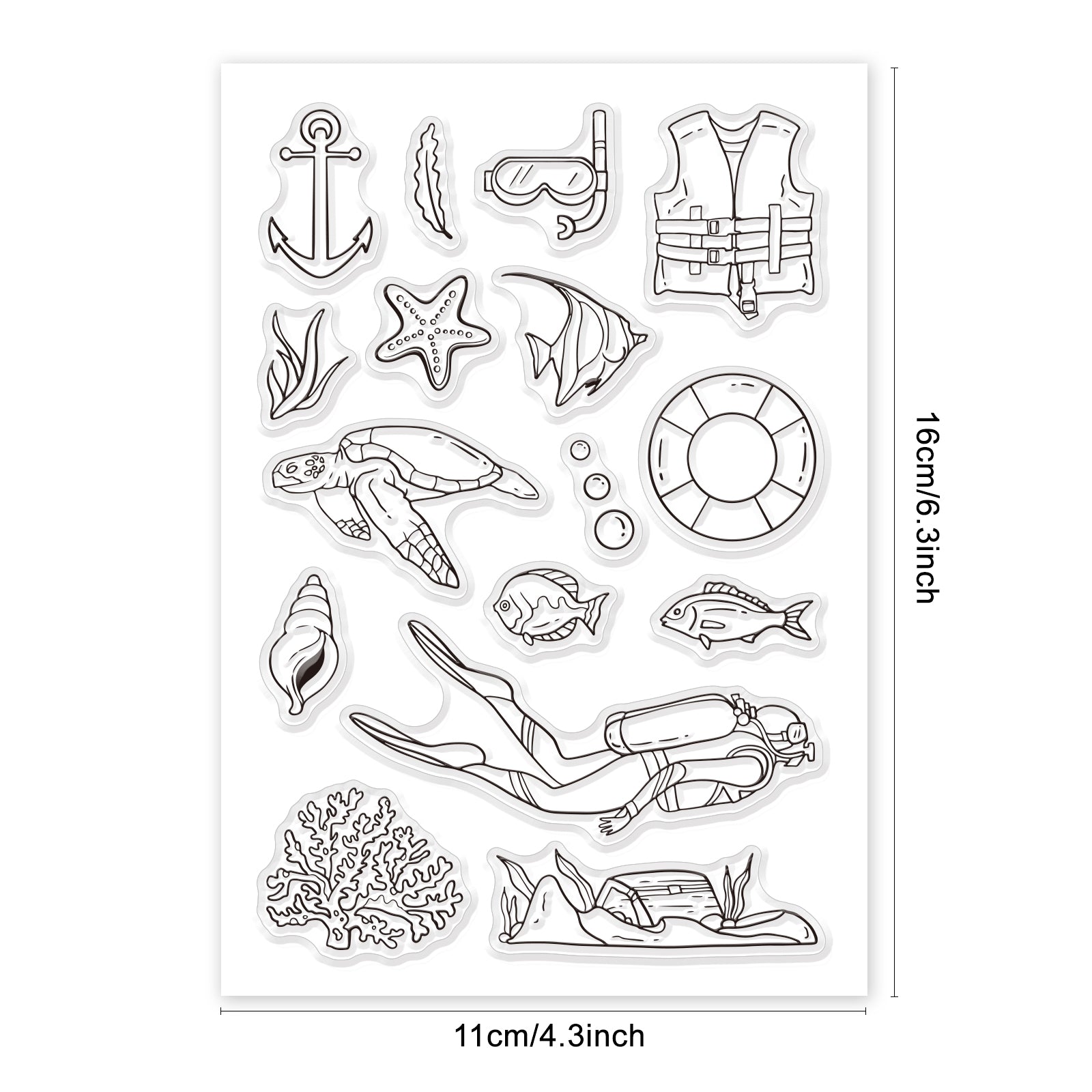 Ocean World Diving Clear Stamps Silicone Stamp Transparent Stamp for Card Making Decoration and DIY Scrapbooking