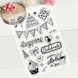 GLOBLELAND Happy Birthday Theme Clear Stamps Cake Celebrate Surprise Small Banner Silicone Stamp Cards for Card Making Photo Album Decoration and DIY Scrapbooking
