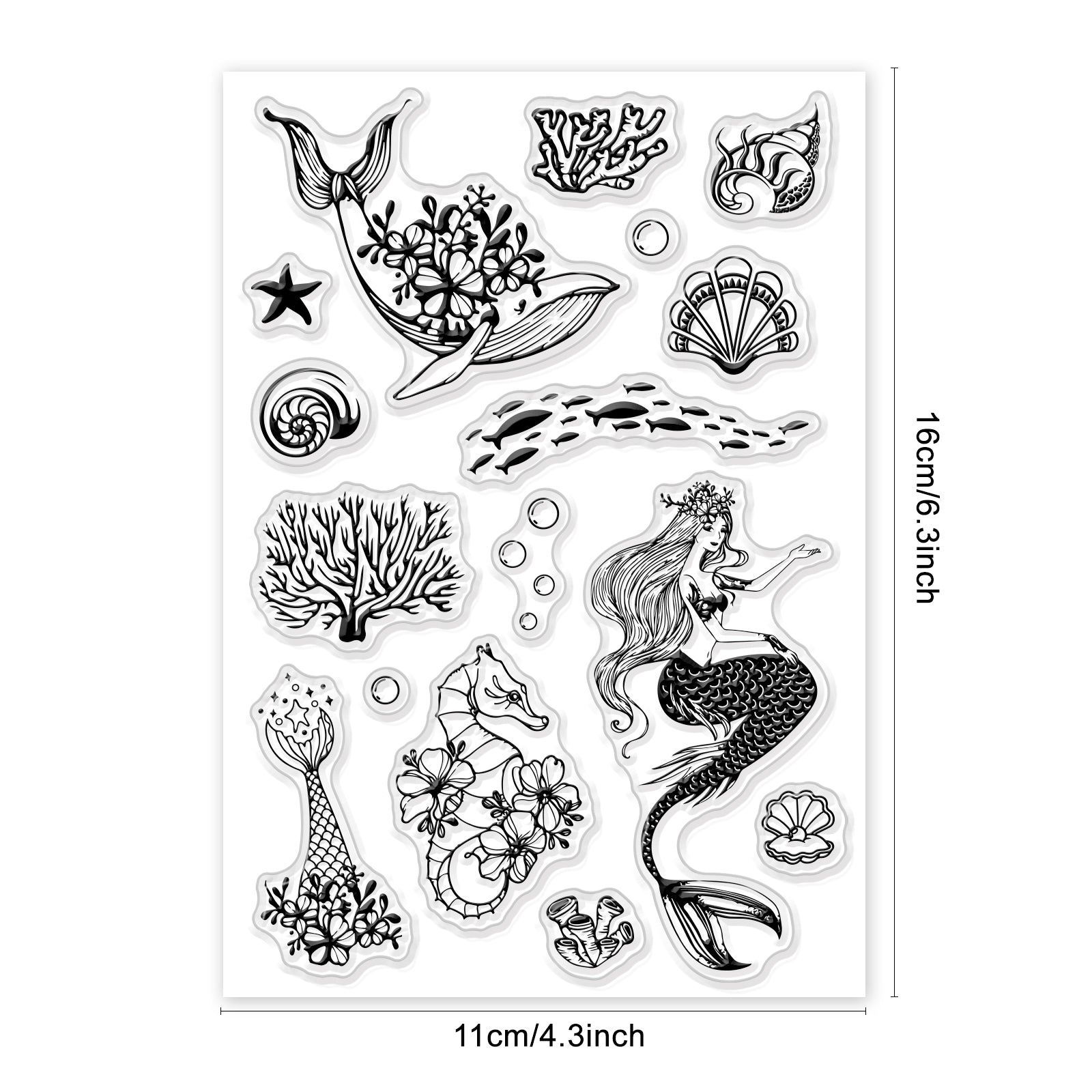 GLOBLELAND Ocean Theme Clear Stamps Silicone Stamp Cards Mermaid Seahorse Starfish Dolphin for Card Making Decoration and DIY Scrapbooking