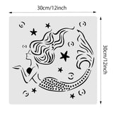 Globleland Plastic Reusable Drawing Painting Stencils Templates, for Painting on Scrapbook Fabric Tiles Floor Furniture Wood, Square, Mermaid Pattern, 300x300mm