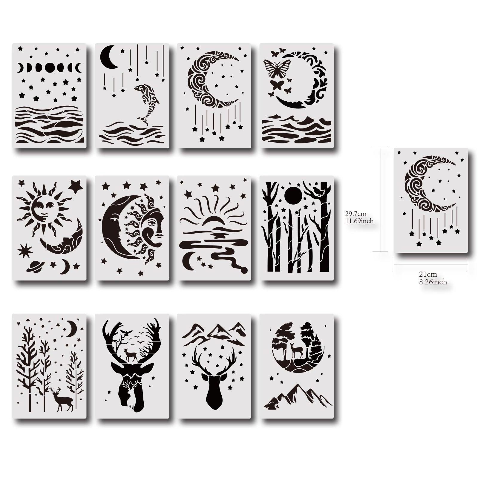 Globleland Plastic Drawing Painting Stencils Templates Sets, Mixed Patterns, 21x29.7cm, 12pcs/set