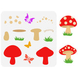 Globleland Plastic Reusable Drawing Painting Stencils Templates, for Painting on Scrapbook Fabric Tiles Floor Furniture Wood, Square, Mushroom Pattern, 300x300mm