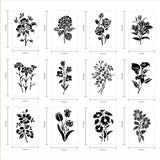 Globleland Plastic Drawing Painting Stencils Templates Sets, Flower Pattern, 21x29.7cm, 12pcs/set