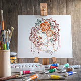Globleland Plastic Reusable Drawing Painting Stencils Templates, for Painting on Scrapbook Fabric Tiles Floor Furniture Wood, Square, Women Pattern, 300x300mm