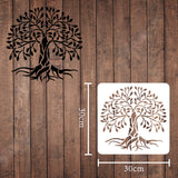 Globleland Plastic Reusable Drawing Painting Stencils Templates, for Painting on Scrapbook Paper Wall Fabric Floor Furniture Wood, Square, Tree Pattern, 300x300mm