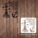 Globleland Plastic Reusable Drawing Painting Stencils Templates, for Painting on Scrapbook Paper Wall Fabric Floor Furniture Wood, Square, Lighthouse Pattern, 300x300mm