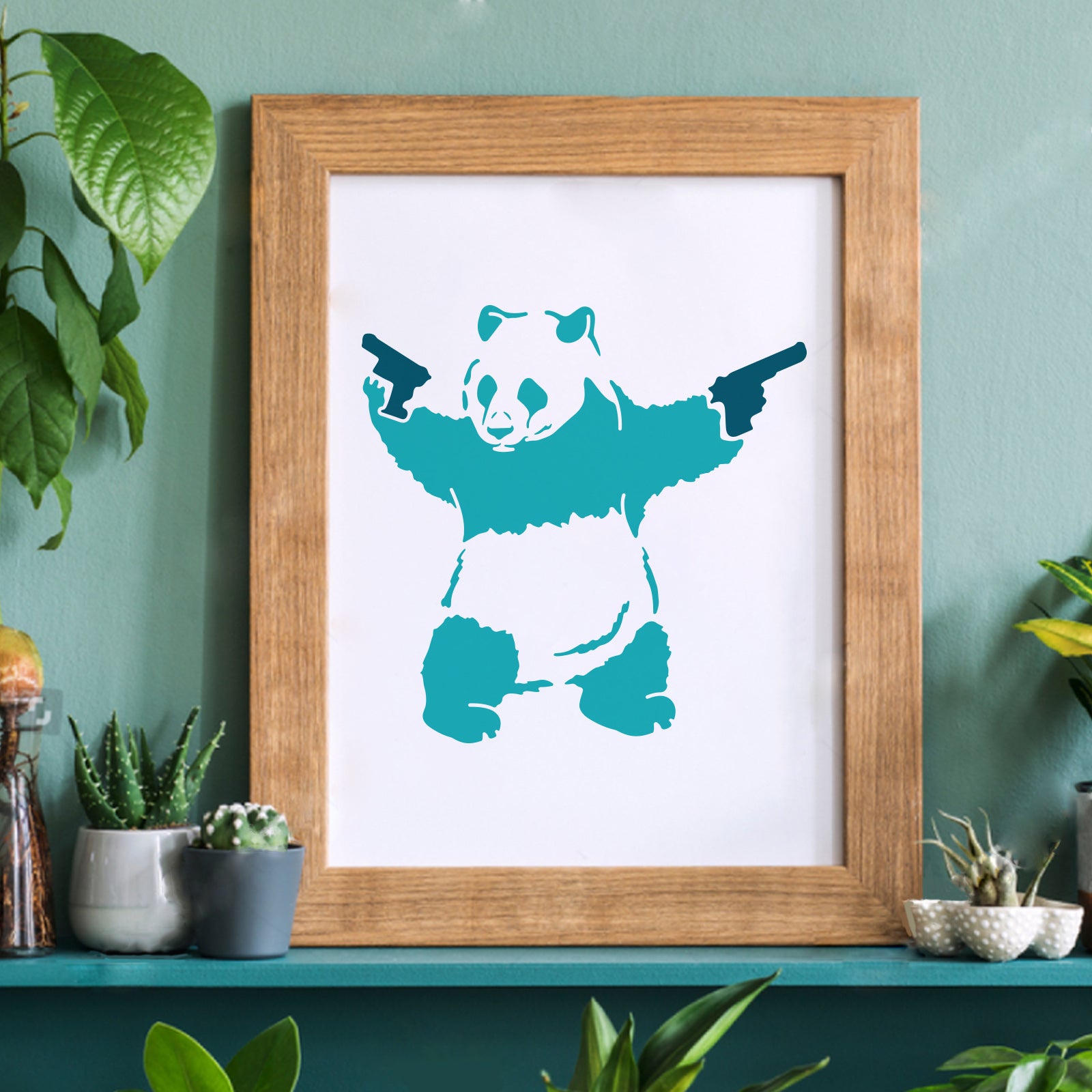 Globleland Plastic Reusable Drawing Painting Stencils Templates, for Painting on Scrapbook Paper Wall Fabric Floor Furniture Wood, Square, Panda Pattern, 300x300mm