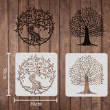 Globleland Plastic Drawing Painting Stencils Templates Sets, Square with Tree Pattern, Tree Pattern, 30x30cm, 2 patterns/set