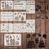 Globleland PET Hollow Out Drawing Painting Stencils Sets, for DIY Scrapbook, Photo Album, Birthday Themed Pattern, 21~29.7x21~29.7cm, 8 style/set