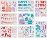 Globleland PET Hollow Out Drawing Painting Stencils Sets, for DIY Scrapbook, Photo Album, Birthday Themed Pattern, 21~29.7x21~29.7cm, 8 style/set