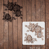 Globleland Plastic Reusable Drawing Painting Stencils Templates, for Painting on Scrapbook Fabric Tiles Floor Furniture Wood, Square, Rose Pattern, 300x300mm