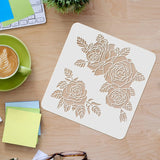 Globleland Plastic Reusable Drawing Painting Stencils Templates, for Painting on Scrapbook Fabric Tiles Floor Furniture Wood, Square, Rose Pattern, 300x300mm