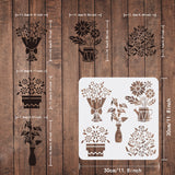 Globleland Plastic Reusable Drawing Painting Stencils Templates, for Painting on Scrapbook Fabric Tiles Floor Furniture Wood, Square, Flower Pattern, 300x300mm