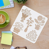 Globleland Plastic Reusable Drawing Painting Stencils Templates, for Painting on Scrapbook Fabric Tiles Floor Furniture Wood, Square, Flower Pattern, 300x300mm