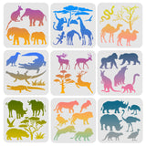 Globleland Plastic Reusable Drawing Painting Stencils Templates Sets, for Painting on Fabric Canvas Tiles Floor Furniture Wood, Animal Pattern, 20x20cm, 9sheet/set
