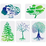 Globleland 5 Sheets 5 Style PET Plastic Drawing Painting Stencils Templates Sets, Tree Pattern, 29.7x21cm, 1 sheets/style