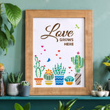 Globleland Plastic Reusable Drawing Painting Stencils Templates, for Painting on Scrapbook Fabric Tiles Floor Furniture Wood, Square, Cactus Pattern, 300x300mm