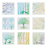 Globleland Plastic Reusable Drawing Painting Stencils Templates Sets, for Painting on Fabric Canvas Tiles Floor Furniture Wood, Tree Pattern, 20x20cm, 9sheet/set