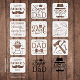 Globleland Plastic Reusable Drawing Painting Stencils Templates Sets, for Painting on Fabric Canvas Tiles Floor Furniture Wood, Father's Day Themed Pattern, 20x20cm, 9sheet/set