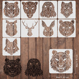 Globleland Large Plastic Reusable Drawing Painting Stencils Templates, for Painting on Scrapbook Fabric Tiles Floor Furniture Wood, Square, Animal Pattern, 300x300mm