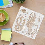 Globleland Plastic Reusable Drawing Painting Stencils Templates, for Painting on Scrapbook Fabric Tiles Floor Furniture Wood, Square, Sea Horse Pattern, 300x300mm