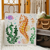 Globleland Plastic Reusable Drawing Painting Stencils Templates, for Painting on Scrapbook Fabric Tiles Floor Furniture Wood, Square, Sea Horse Pattern, 300x300mm