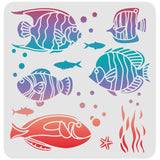 Globleland Plastic Reusable Drawing Painting Stencils Templates, for Painting on Scrapbook Fabric Tiles Floor Furniture Wood, Square, Fish Pattern, 300x300mm