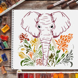 Globleland Plastic Reusable Drawing Painting Stencils Templates, for Painting on Scrapbook Fabric Tiles Floor Furniture Wood, Square, Elephant Pattern, 300x300mm