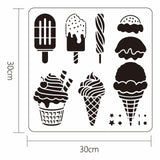 Globleland Plastic Drawing Painting Stencils Templates, Square, Ice Cream Pattern, 300x300mm