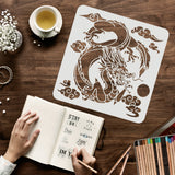 Globleland Plastic Reusable Drawing Painting Stencils Templates, for Painting on Scrapbook Fabric Tiles Floor Furniture Wood, Square, Dragon Pattern, 300x300mm