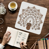 Globleland Plastic Reusable Drawing Painting Stencils Templates, for Painting on Scrapbook Fabric Tiles Floor Furniture Wood, Square, Peacock Pattern, 300x300mm