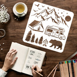 Globleland Plastic Reusable Drawing Painting Stencils Templates, for Painting on Scrapbook Fabric Tiles Floor Furniture Wood, Square, Mountain Pattern, 300x300mm