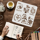 Globleland Large Plastic Reusable Drawing Painting Stencils Templates, for Painting on Scrapbook Fabric Tiles Floor Furniture Wood, Square, Bees Pattern, 300x300mm