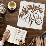 Globleland Large Plastic Reusable Drawing Painting Stencils Templates, for Painting on Scrapbook Fabric Tiles Floor Furniture Wood, Square, Horse Pattern, 300x300mm