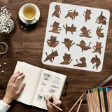 Globleland Large Plastic Reusable Drawing Painting Stencils Templates, for Painting on Scrapbook Fabric Tiles Floor Furniture Wood, Square, Cat Pattern, 300x300mm