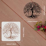 Globleland Large Plastic Reusable Drawing Painting Stencils Templates, for Painting on Scrapbook Fabric Tiles Floor Furniture Wood, Square, Tree of Life Pattern, 300x300mm