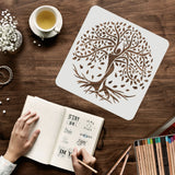 Globleland Large Plastic Reusable Drawing Painting Stencils Templates, for Painting on Scrapbook Fabric Tiles Floor Furniture Wood, Square, Tree of Life Pattern, 300x300mm