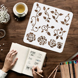 Globleland Large Plastic Reusable Drawing Painting Stencils Templates, for Painting on Scrapbook Fabric Tiles Floor Furniture Wood, Square, Rose Pattern, 300x300mm