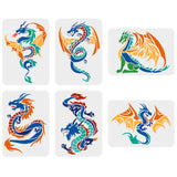 Globleland PET Plastic Drawing Painting Stencils Templates Sets, Dragon Pattern, 29.7x21cm, 6 sheets/set