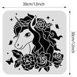 Globleland Large Plastic Reusable Drawing Painting Stencils Templates, for Painting on Scrapbook Fabric Tiles Floor Furniture Wood, Square, Unicorn Pattern, 300x300mm