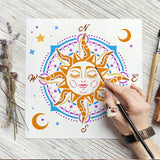 Globleland Large Plastic Reusable Drawing Painting Stencils Templates, for Painting on Scrapbook Fabric Tiles Floor Furniture Wood, Square, Sun Pattern, 300x300mm