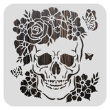 Globleland Large Plastic Reusable Drawing Painting Stencils Templates, for Painting on Scrapbook Fabric Tiles Floor Furniture Wood, Square, Skull Pattern, 300x300mm