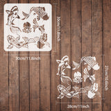 Globleland Large Plastic Reusable Drawing Painting Stencils Templates, for Painting on Scrapbook Fabric Tiles Floor Furniture Wood, Square, Fish Pattern, 300x300mm