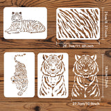 Globleland PET Hollow out Drawing Painting Stencils Sets for Kids Teen Boys Girls, for DIY Scrapbooking, School Projects, Tiger Pattern, 29.7x21cm, 4 sheets/set