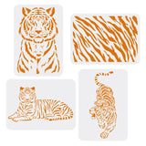 Globleland PET Hollow out Drawing Painting Stencils Sets for Kids Teen Boys Girls, for DIY Scrapbooking, School Projects, Tiger Pattern, 29.7x21cm, 4 sheets/set