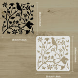 Globleland Large Plastic Reusable Drawing Painting Stencils Templates, for Painting on Scrapbook Fabric Tiles Floor Furniture Wood, Square, Bird Pattern, 300x300mm