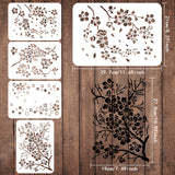 Globleland PET Hollow out Drawing Painting Stencils Sets for Kids Teen Boys Girls, for DIY Scrapbooking, School Projects, Sakura Pattern, 29.7x21cm, 4 sheets/set