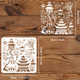Globleland Large Plastic Reusable Drawing Painting Stencils Templates, for Painting on Scrapbook Fabric Tiles Floor Furniture Wood, Square, Building Pattern, 300x300mm