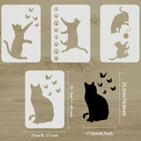 Globleland PET Hollow out Drawing Painting Stencils Sets for Kids Teen Boys Girls, for DIY Scrapbooking, School Projects, Cat Pattern, 29.7x21cm, 4 sheets/set